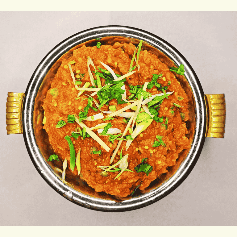 Bhaigan Bhartha, a vegan eggplant dish for takeout - Hariyali Express Vancouver.