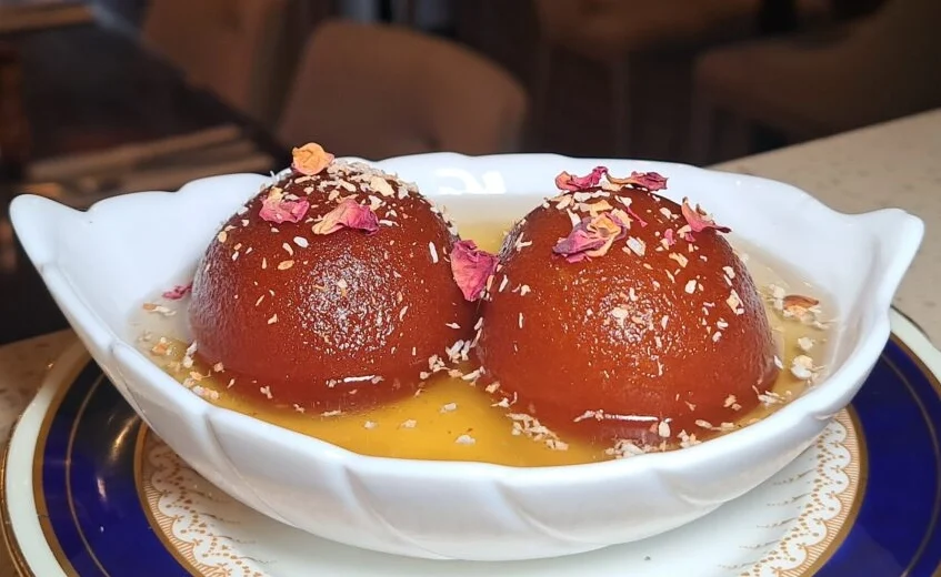 Gulab Jamun Indian sweets at Hariyali Express